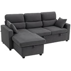 Canapé d'angle convertible en velours, canapé-lit 3 places, coussins, 205x135x76cm, gris