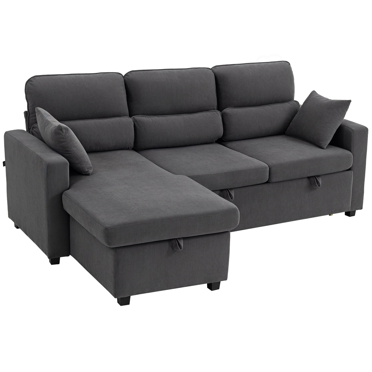 Canapé d'angle convertible en velours, canapé-lit 3 places, coussins, 205x135x76cm, gris
