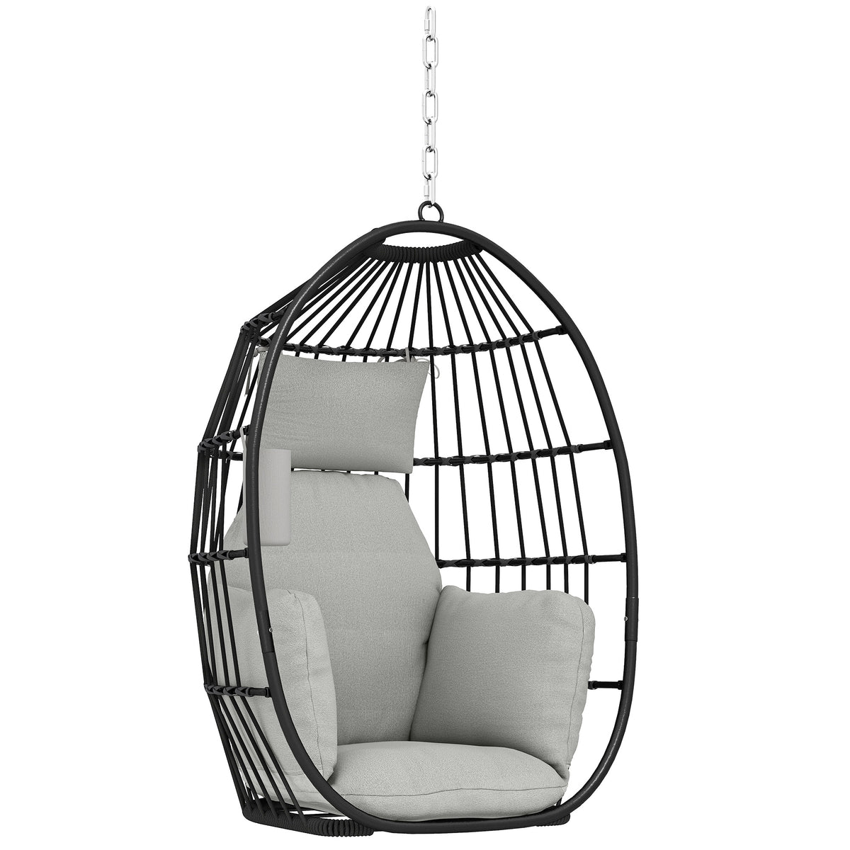 Fauteuil suspendu, coussins rembourrés, porte-gobelet, oreiller, gris foncé