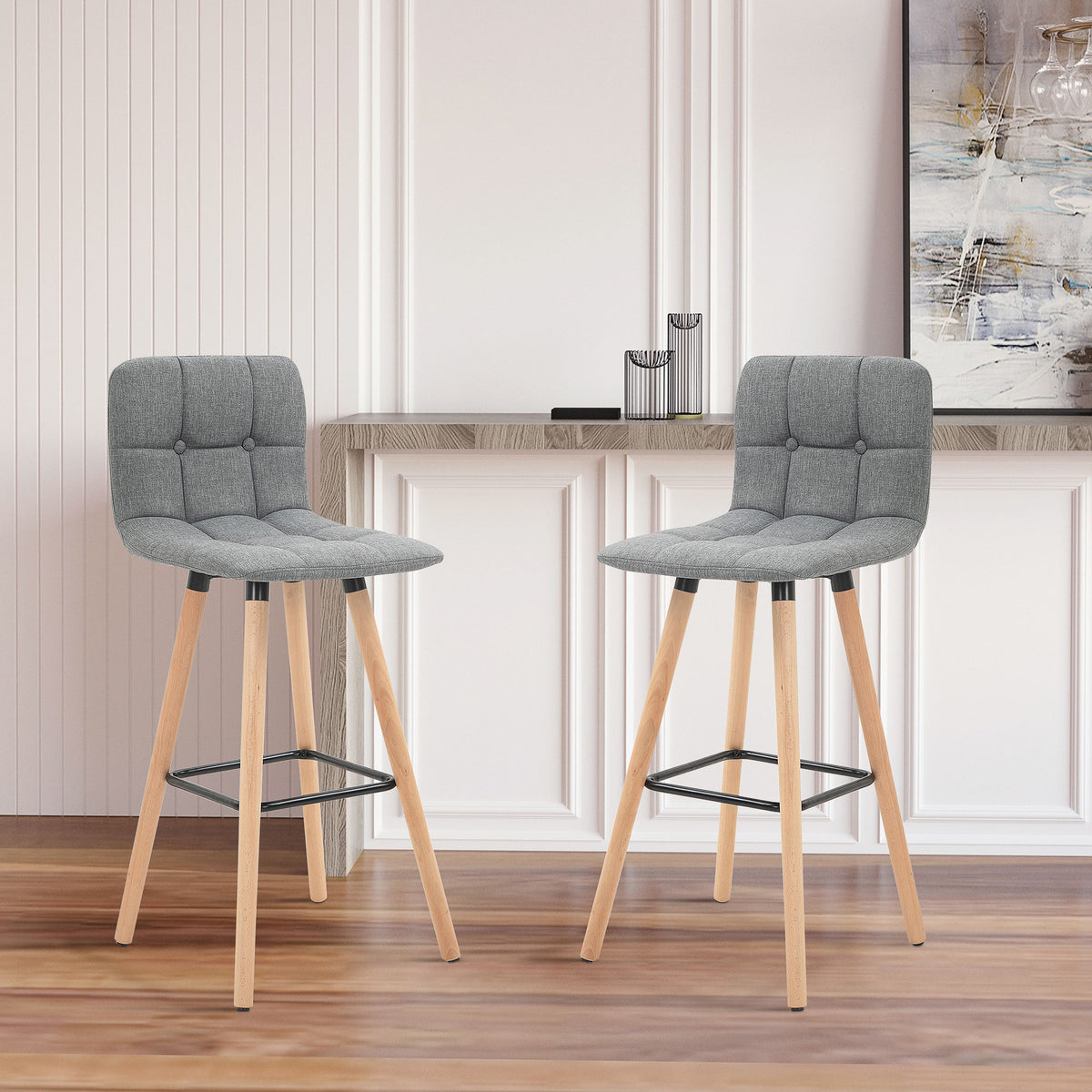 Lot de 2 tabourets de bar, repose-pieds, pieds en bois, 41,5x47x97,5cm, gris