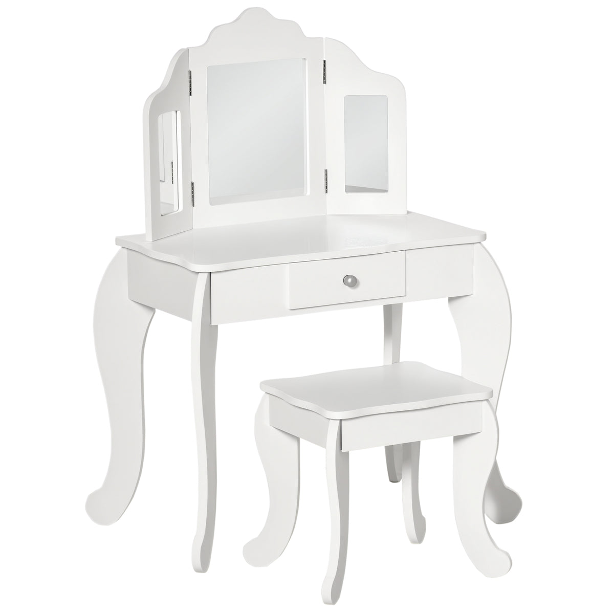 Coiffeuse Enfant avec Tabouret, Miroir et tiroir Coulissant Blanc Acrylique