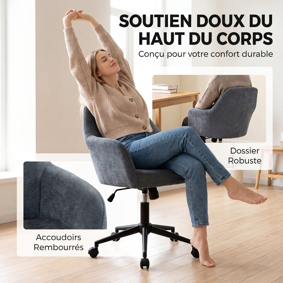 Chaise Bureau Ergonomique, Bascule, Bleu