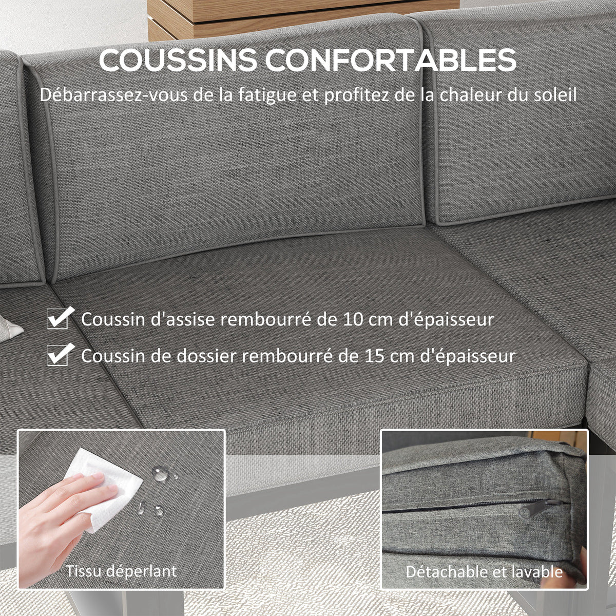 Ensemble Salon de Jardin 6 pièces pour 5 personnes - en aluminium, grand confort