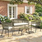 Salon de Jardin Extérieur 4 Places, canapé 2 Places, 2 Fauteuils et Table Basse Verre Trempé Crème