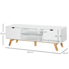 Meuble TV, sur Pied, 2 Portes 2 niches en Bois Blanc 150L x 39l x 50H cm
