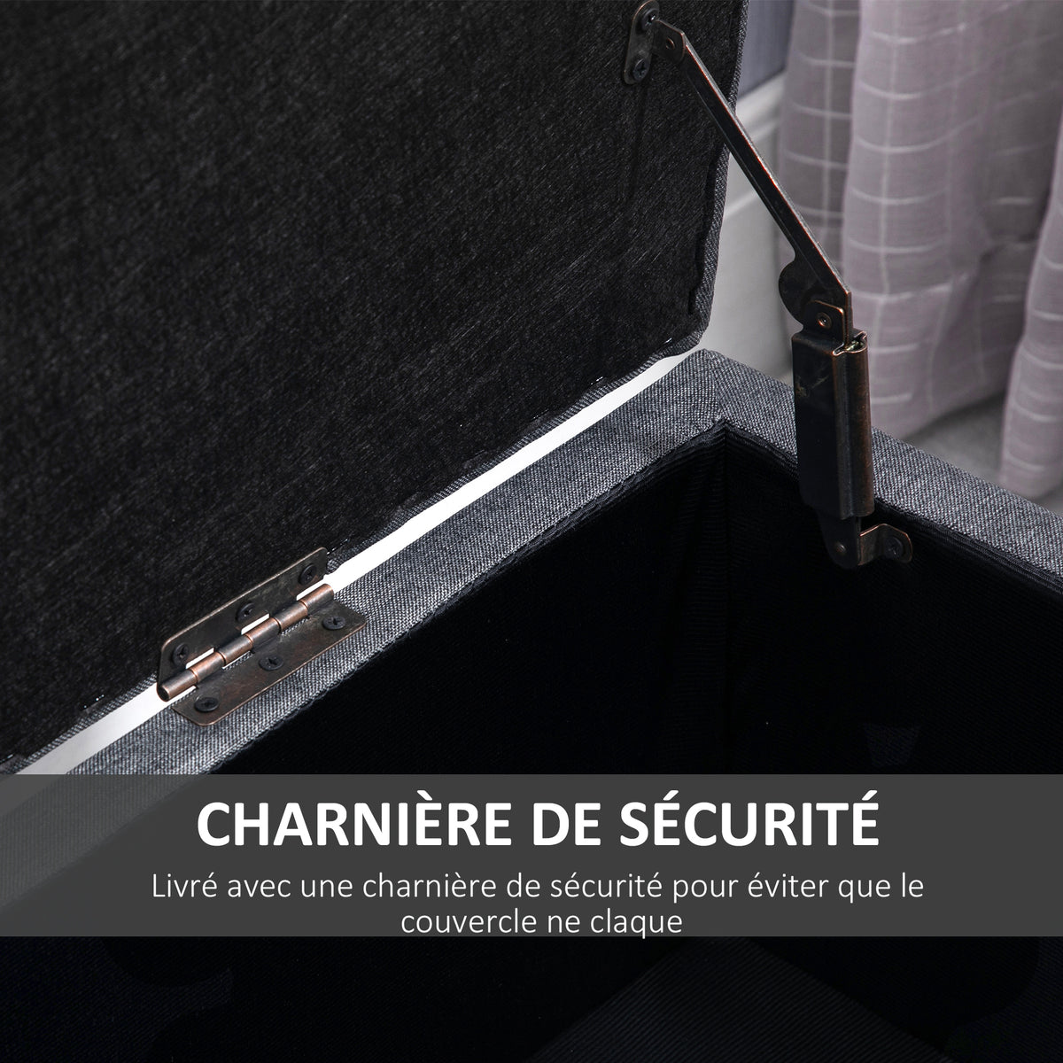 Banc de rangement, pouf 100 x 40 x 44 cm, gris foncé