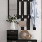 Meuble d'entrée 3 en 1, porte-manteau, miroir et banc à chaussures noir