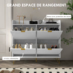 Meuble à chaussures 4 abattants avec étagère réglable, rangement chaussure 106 x 24 x 102 cm, blanc