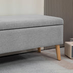 Banc/ coffre rangement rembourré aspect lin, charge 220 Kg, 110 x 39 x 45 cm, gris
