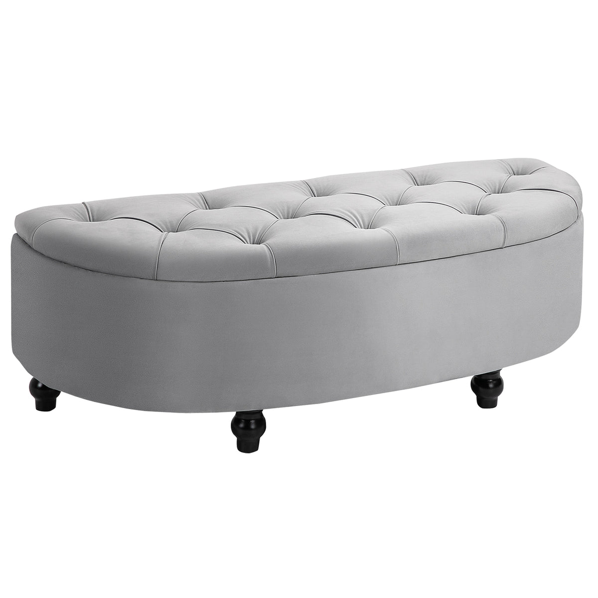 Banc de rangement, velours, pieds en bois d'hévéa, 120 x 46 x 42 cm, gris
