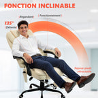 Fauteuil de bureau massant, dossier inclinable et télécommande filaire, beige