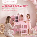Coiffeuse pour Enfants avec Tabouret et Miroir Lumineux, Rose