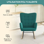 Fauteuil à bascule, en velours structure en acier 71 x 98 x 101 cm Vert