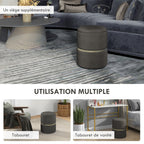 Pouf tabouret repose-pied coffre de rangement en velours 36 x 36 x 44 cm gris