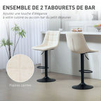 Lot de 2 tabourets de bar, dossier pivotant 360° 47x48x117,5cm beige