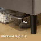 Cadre de lit double 140 x 190 cm, tête de lit réglable sommier 150 x 198 x 100/105/110/115/120 cm gris