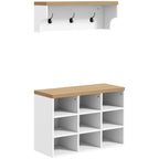 Meuble d'entrée 2-en-1 porte-manteau mural + banc à chaussures, 75x30x50cm blanc et chêne