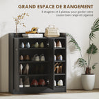 Meuble de rangement à chaussures 12 paires - 4 compartiments ouverts - noir