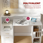 Bureau informatique, 2 tiroirs, 137x55x92cm, blanc