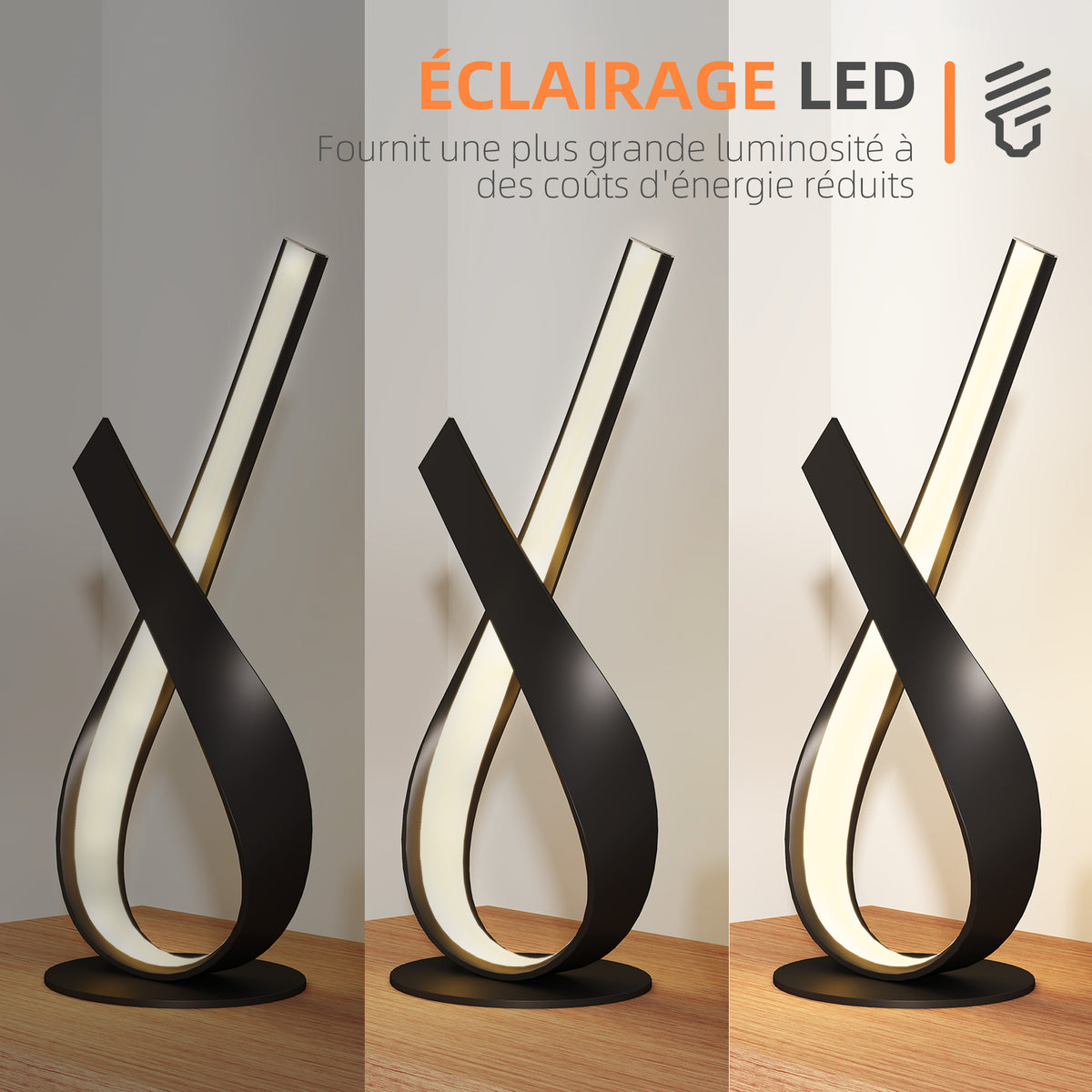 Lampe à design contemporain - design spirale - dim. 21L x 15l x 43H cm - alu. noir LED blanc chaud
