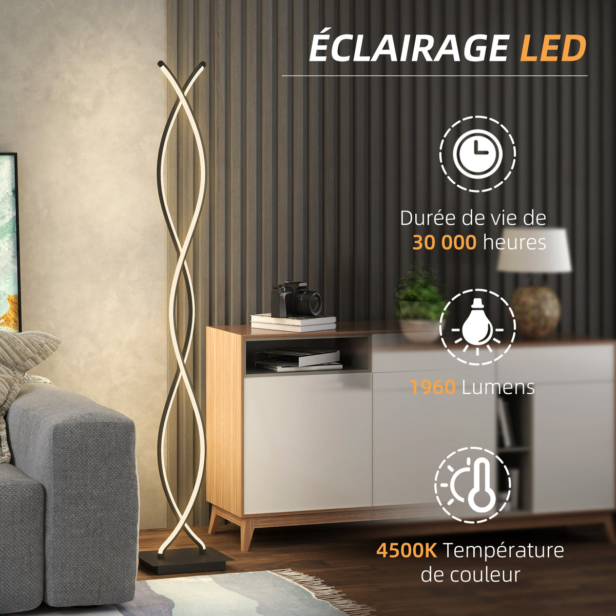 Lampadaire / lampe 3 niveaux de luminosité réglables avec interrupteur à pied, noir
