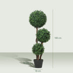 Plante Artificielle 100 cm, 3 Boules de Buis, Pot, Vert