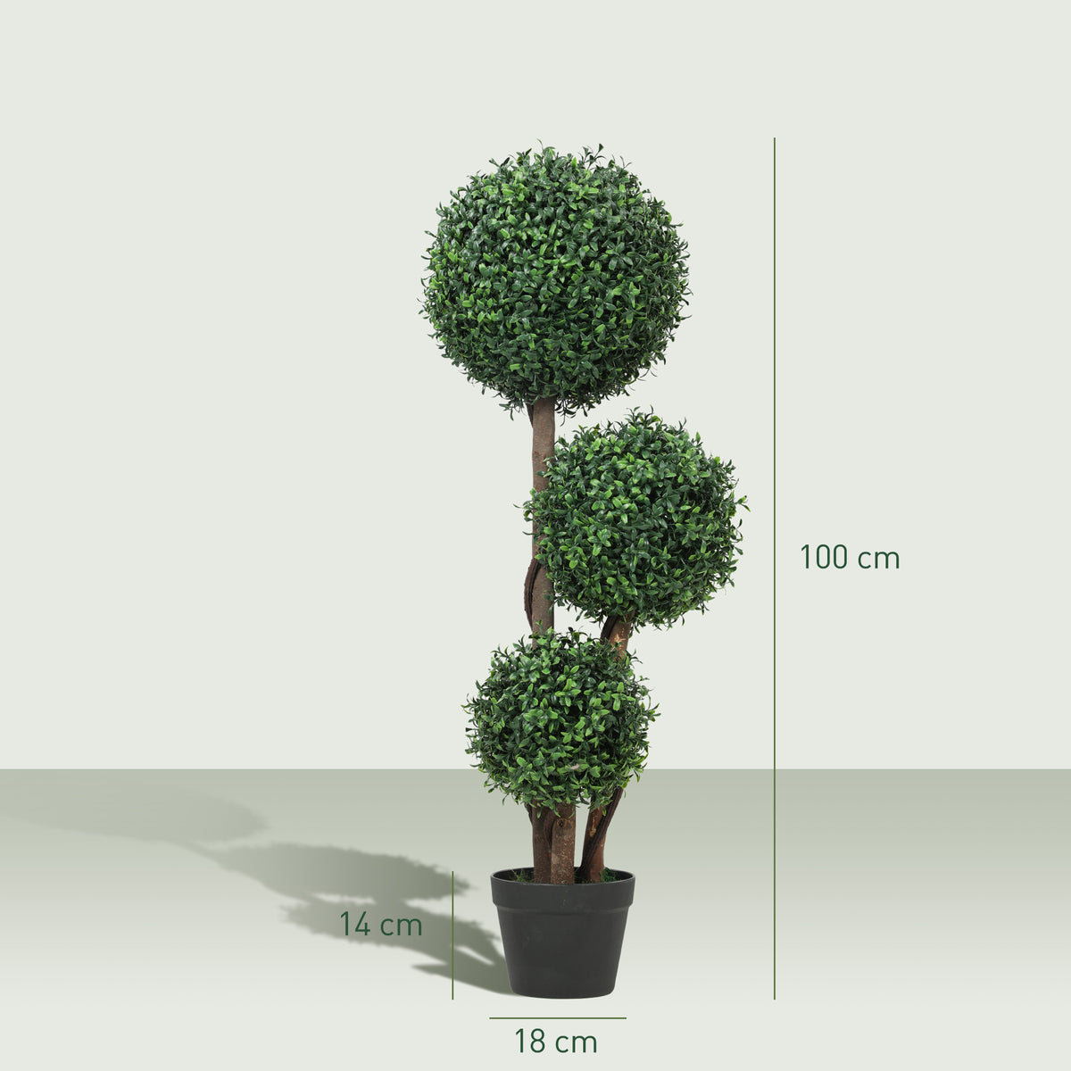 Plante Artificielle 100 cm, 3 Boules de Buis, Pot, Vert