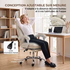 Chaise Bureau Ergonomique, Inclinable, Repose-Pieds, Crème