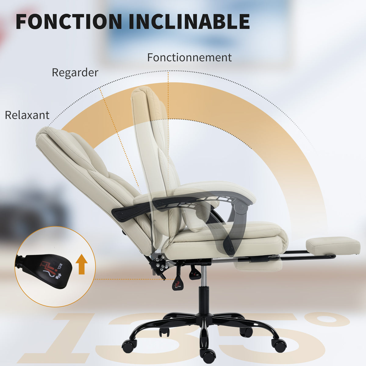 Chaise Bureau Ergonomique, 65x67x111-119cm, Beige
