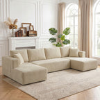 Canapé Modulaire en U Compressé 337 cm, 4 places en Velours Côtelé, Crème