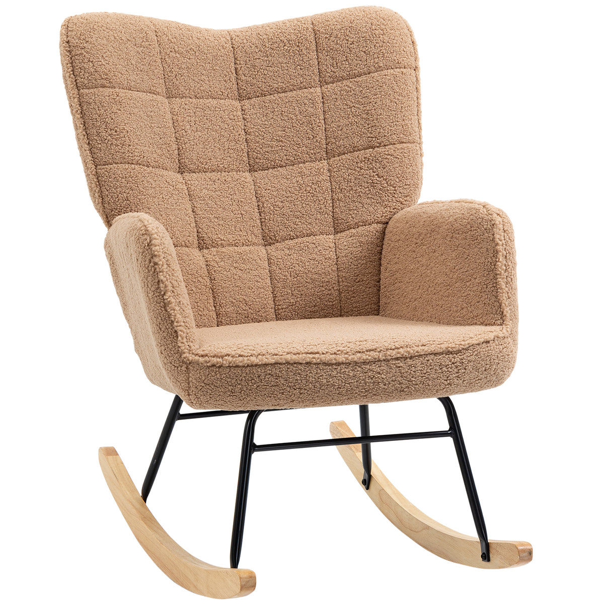 Fauteuil à bascule, effet laine, structure en acier 71 x 98 x 101 cm marron