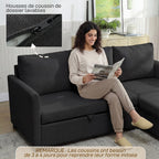 Canapé d'Angle Convertible, Canapé-Lit 3 Places 192 cm, Gris Anthracite