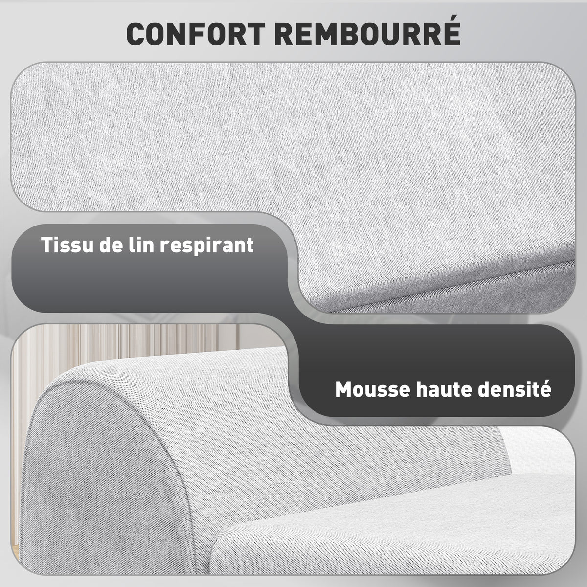 Banc/ coffre de rangement 53,8L avec siège rembourré en lin et accoudoirs, 132 x 42 x 50 cm, gris