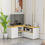 Meuble TV d'angle, jusqu'à 40 pouces avec rangements aspect bois clair et blanc