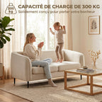 Canapé 2 places en velours, 160 cm, coussin épais à ressorts, beige