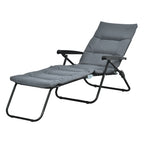 Transat pliable inclinable 6 positions avec matelas + accoudoirs acier polyester gris
