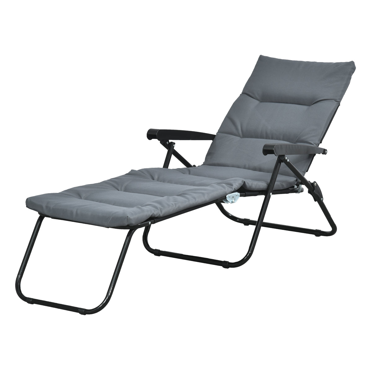 Transat pliable inclinable 6 positions avec matelas + accoudoirs acier polyester gris