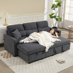 Canapé d'angle convertible en velours, canapé-lit 3 places, coussins, 205x135x76cm, gris