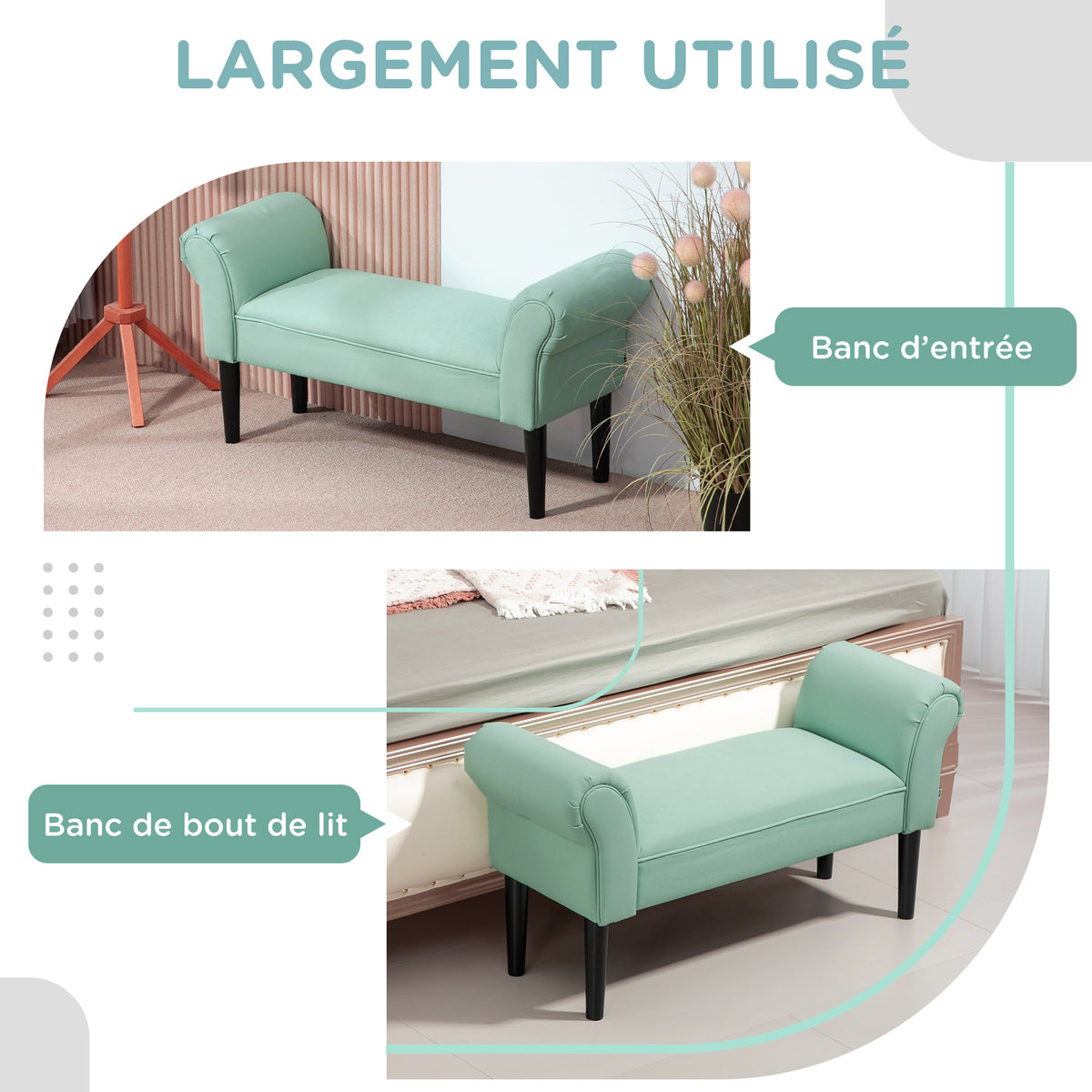 Banc Rembourré vert, 102 x 36 x 51 cm