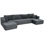 Canapé Modulaire en U 4 Places, 2 Méridiennes, 6 Coussins, 369 x 152 x 78 cm, Gris