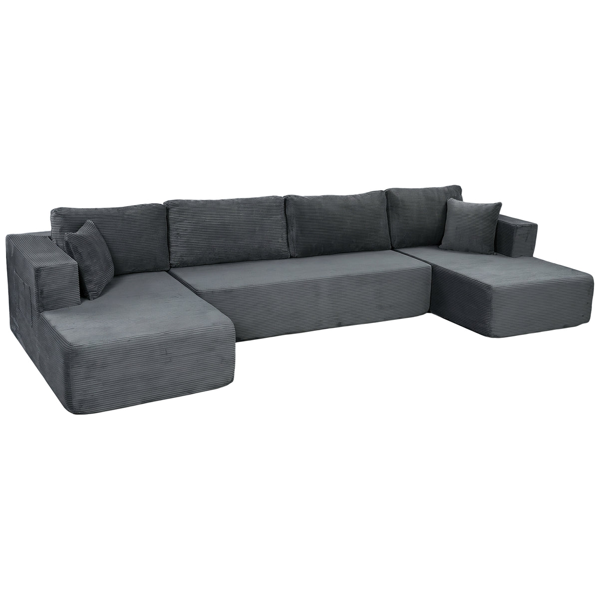 Canapé Modulaire en U 4 Places, 2 Méridiennes, 6 Coussins, 369 x 152 x 78 cm, Gris