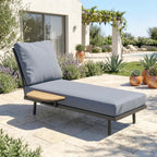 Transat avec Coussins Lavables en Oléfine et Étagère Latérale, Cadre en Métal, 58x137x75cm, Gris