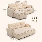 Canapé d'angle convertible en velours, canapé-lit 3 places, coussins, 205x135x76cm, beige