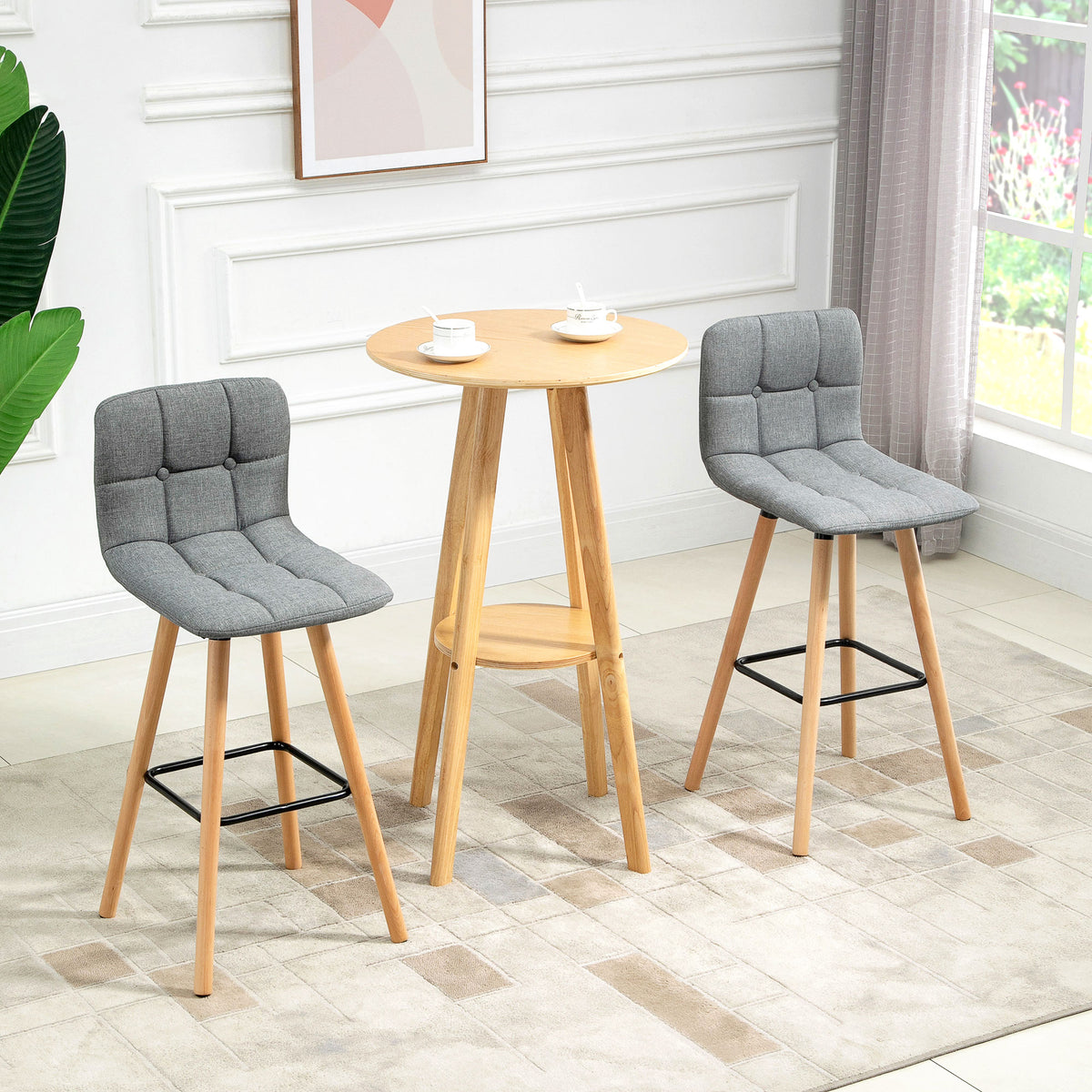 Lot de 2 tabourets de bar, repose-pieds, pieds en bois, 41,5x47x97,5cm, gris