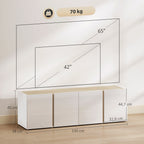 Meuble TV, 4 portes à fermeture amortie, étagère réglable et passe-câbles, 135 x 38 x 45 cm, blanc