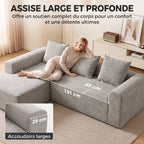 Canapé d'Angle, Canapé 3 Places en L 242 cm, Gris Clair