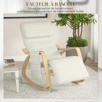 Fauteuil à bascule avec repose-pieds réglable, poche latérale, blanc crème