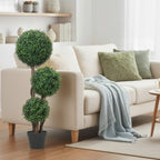 Plante Artificielle 100 cm, 3 Boules de Buis, Pot, Vert