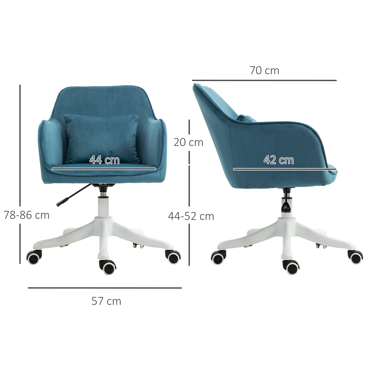 Chaise de bureau velours, massante, pivotante 360° bleu
