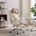 Chaise Bureau Ergonomique, Inclinable, Repose-Pieds, Crème